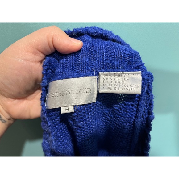James St John Women Blue Knit Mock Neck Short‎ Sleeve Sweater Top M - Picture 4 of 4